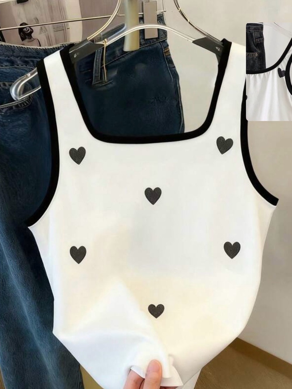 Girls Black & White Heart Tank Top